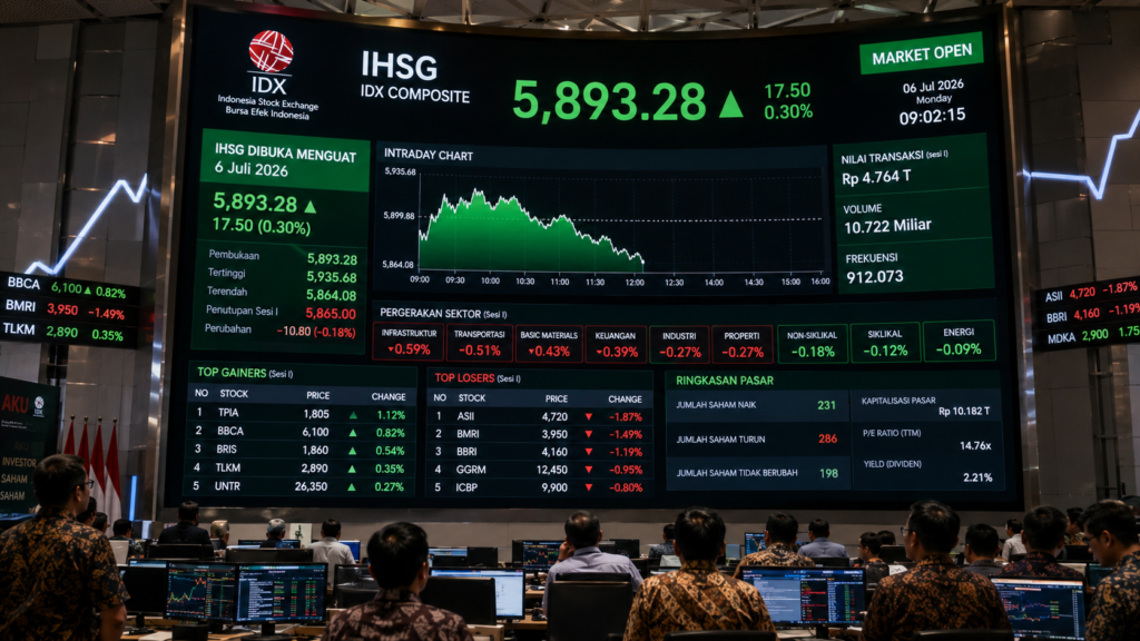 IHSG Dibuka Menguat ke 5.893 Pagi Ini 6 Juli 2026, Ini Saham yang Layak Dicermati
