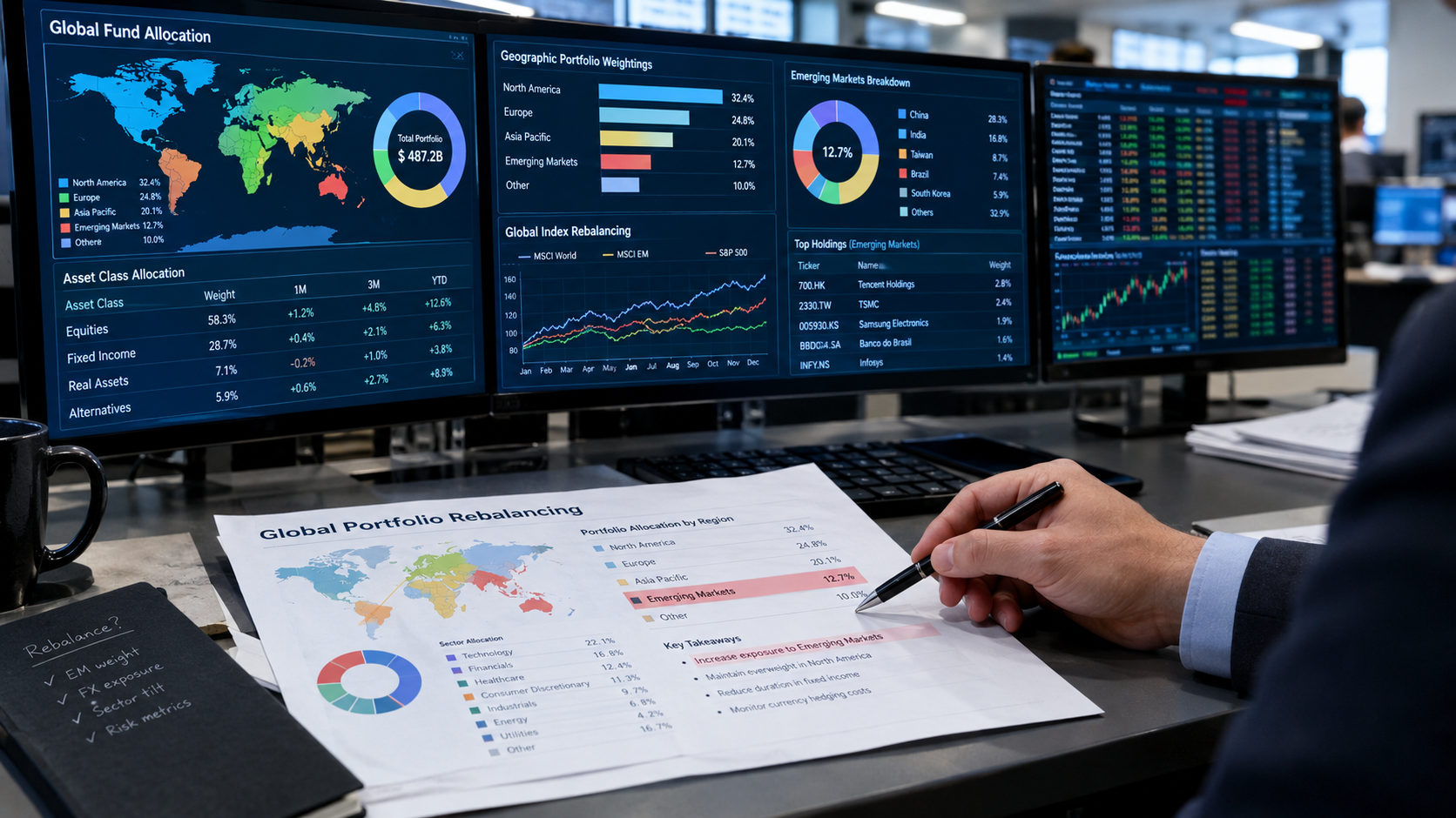 Seseorang membaca artikel berita finansial utama tentang wacana MSCI Standalone Market melalui layar ponsel pintar.